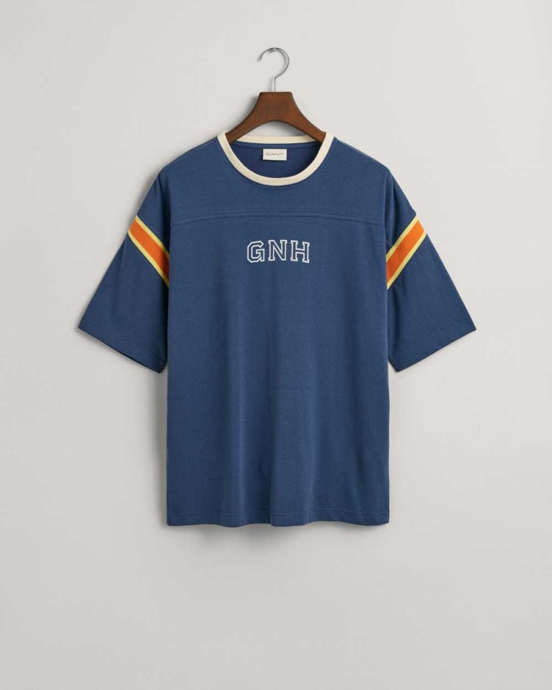 Gant GANT New Haven Graphic Men's T-Shirt Dusty Blue Sea | MXCPY-4015