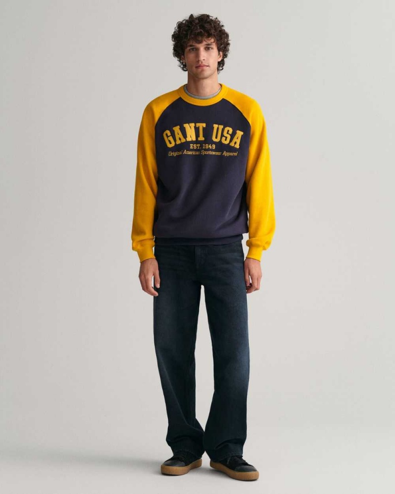 Gant GANT USA Crew Neck Men's Sweatshirts Evening Blue | HERLS-3015