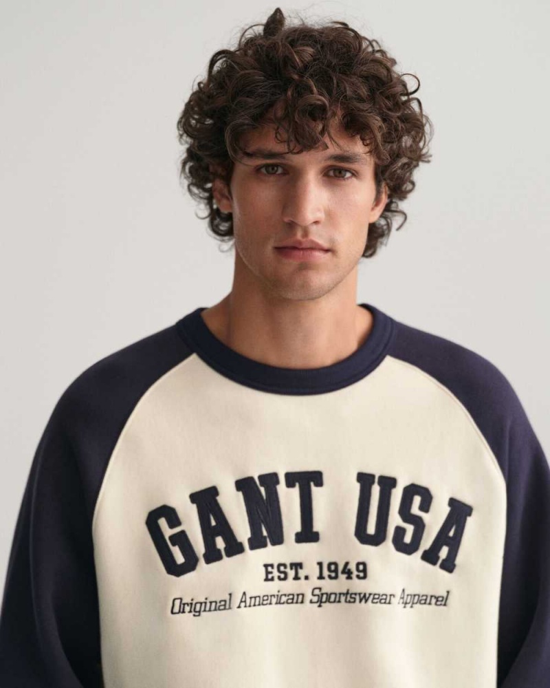 Gant GANT USA Crew Neck Men's Sweatshirts Cream | ZIBLM-2504