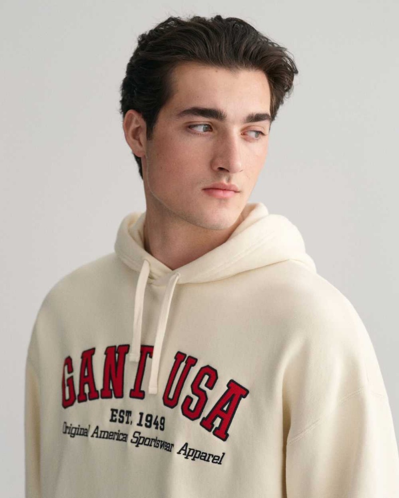 Gant GANT USA Men's Hoodie Cream | VRANW-0256