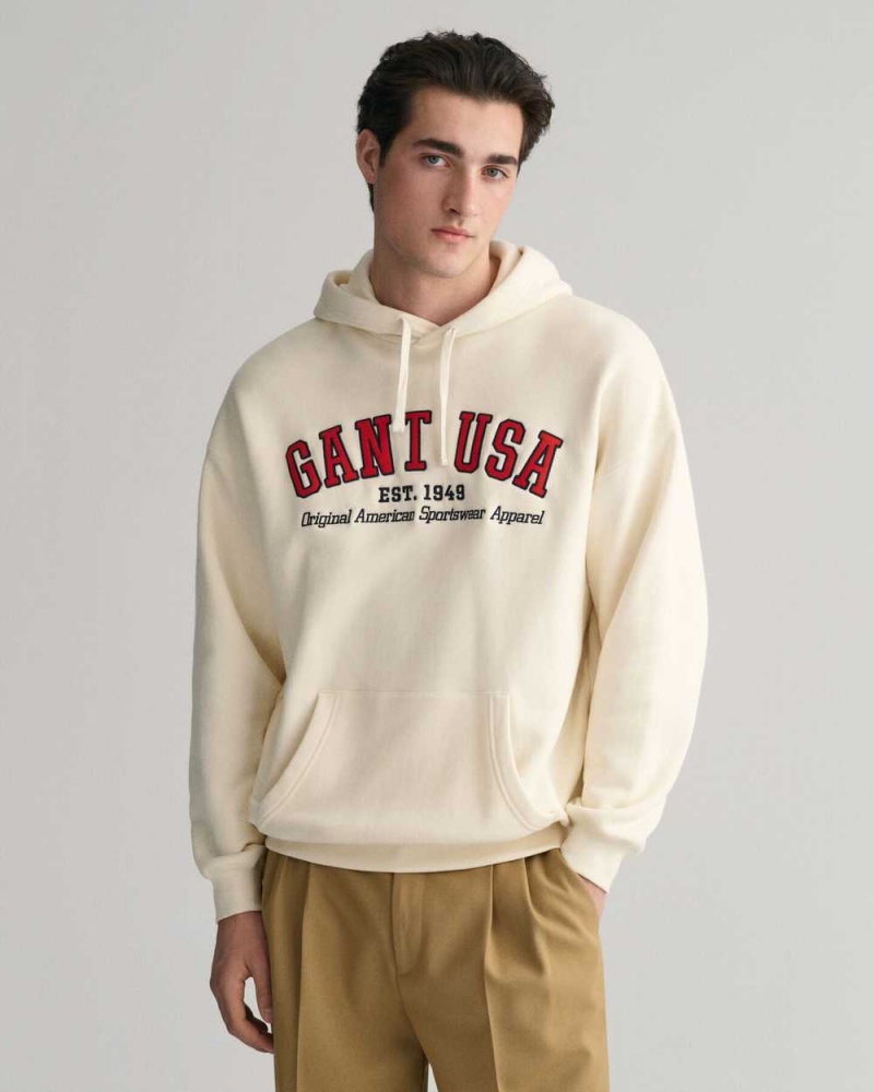 Gant GANT USA Men\'s Hoodie Cream | VRANW-0256