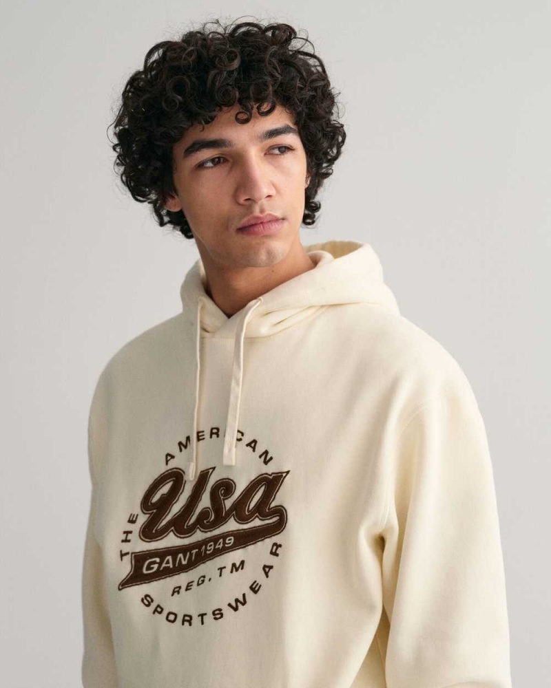 Gant GANT USA Men's Hoodie Cream | WQXUT-5047