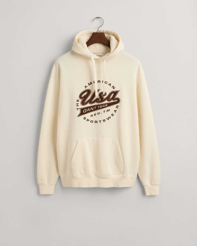 Gant GANT USA Men's Hoodie Cream | WQXUT-5047