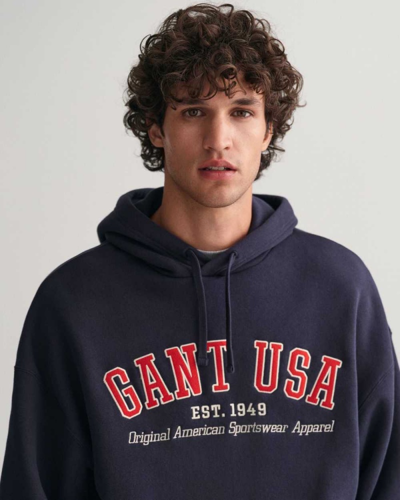 Gant GANT USA Men's Hoodie Evening Blue | QYWDL-1905