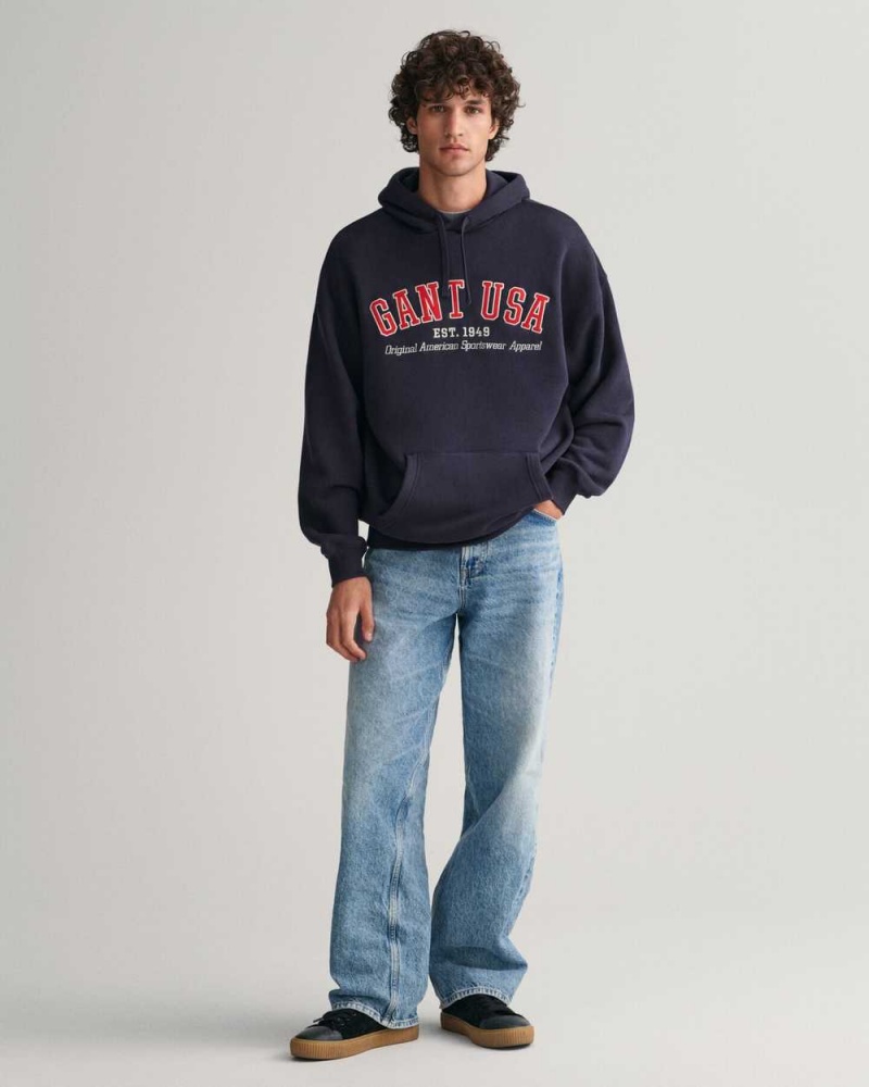 Gant GANT USA Men's Hoodie Evening Blue | QYWDL-1905