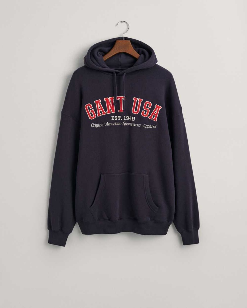 Gant GANT USA Men's Hoodie Evening Blue | QYWDL-1905