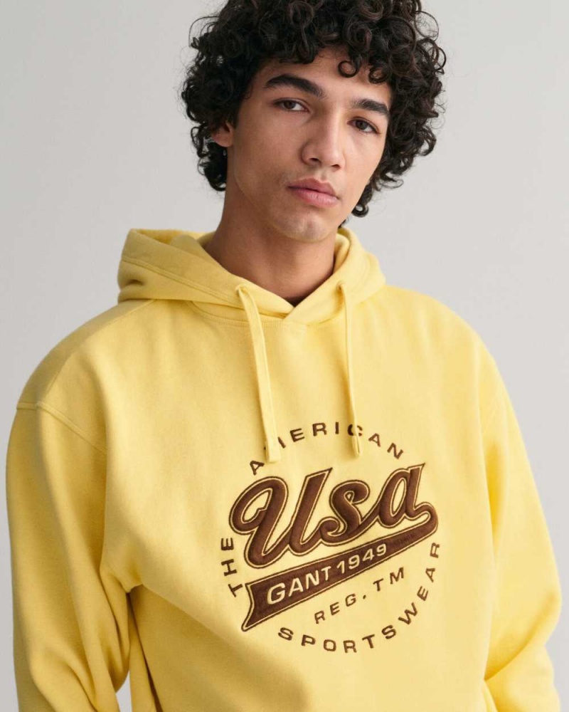 Gant GANT USA Men's Hoodie Light Mustard Yellow | CDEGK-9870