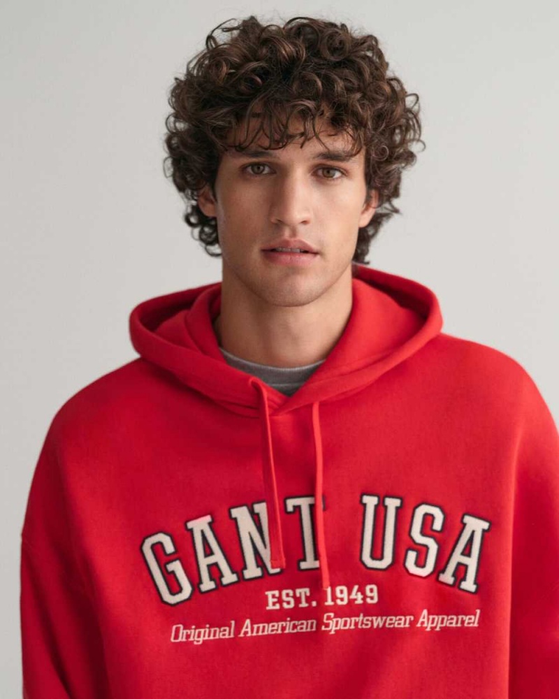 Gant GANT USA Men's Hoodie Rich Red | HQSMF-6872