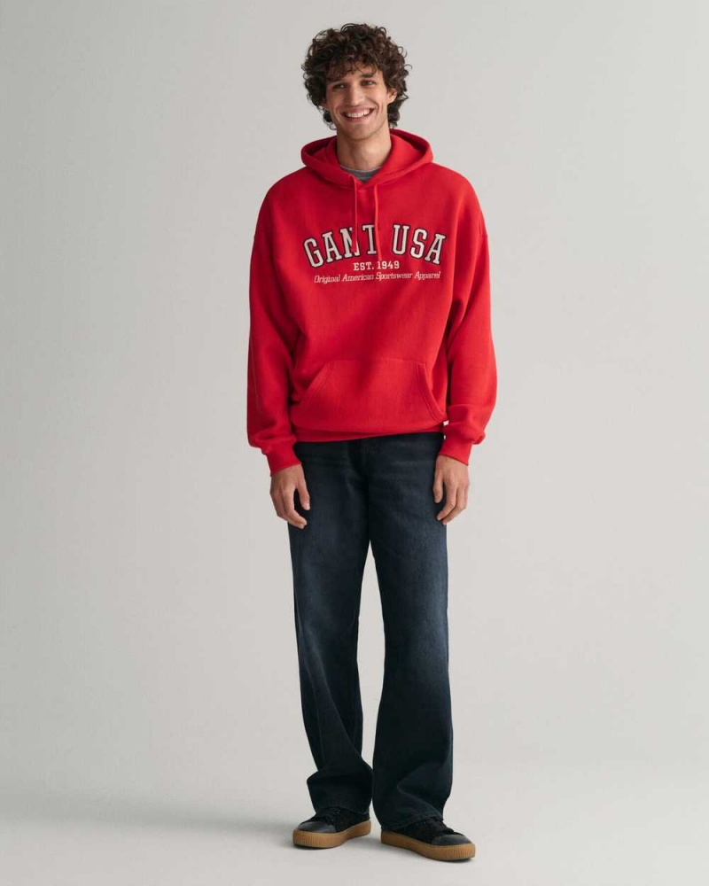 Gant GANT USA Men's Hoodie Rich Red | HQSMF-6872