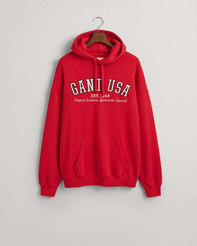 Gant GANT USA Men's Hoodie Rich Red | HQSMF-6872