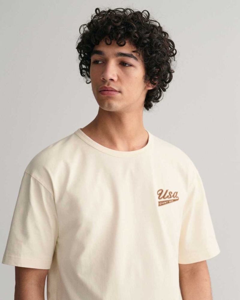 Gant GANT USA Men's T-Shirt Cream | BDLWQ-9853