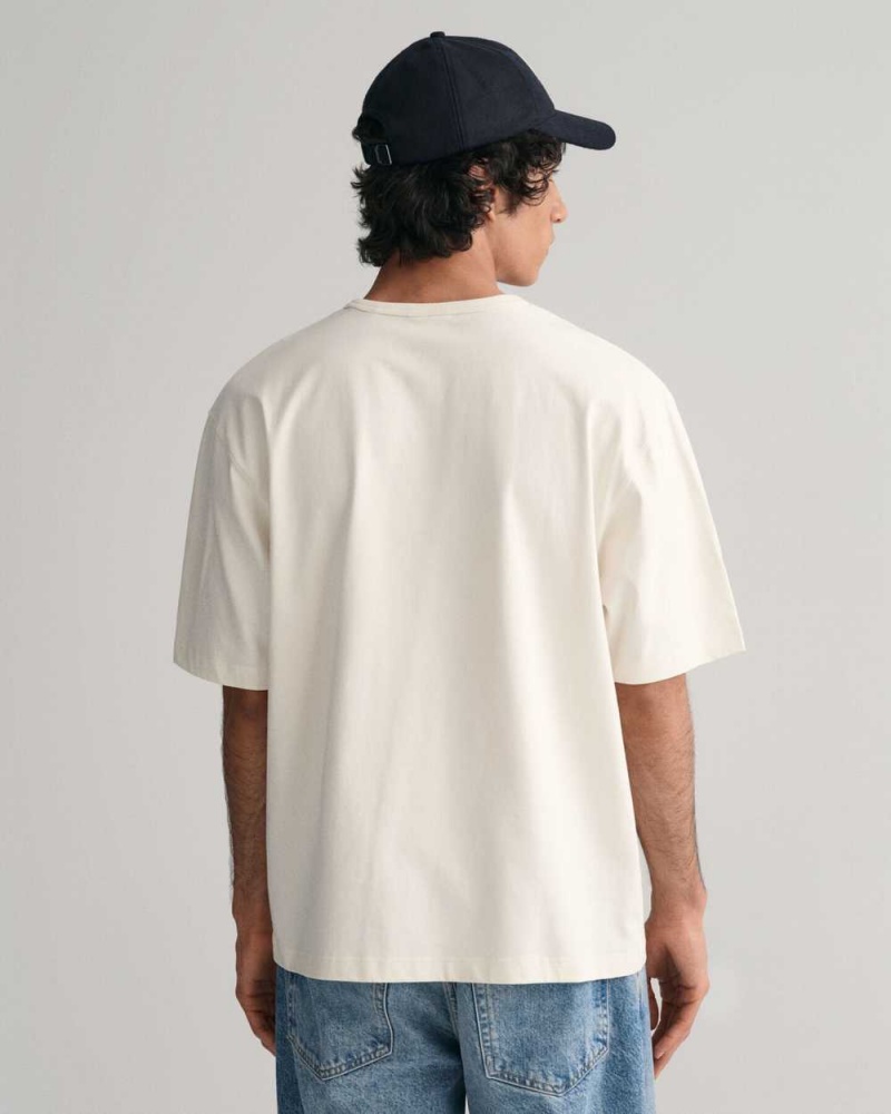 Gant GANT USA Men's T-Shirt Cream | CSMPD-7498