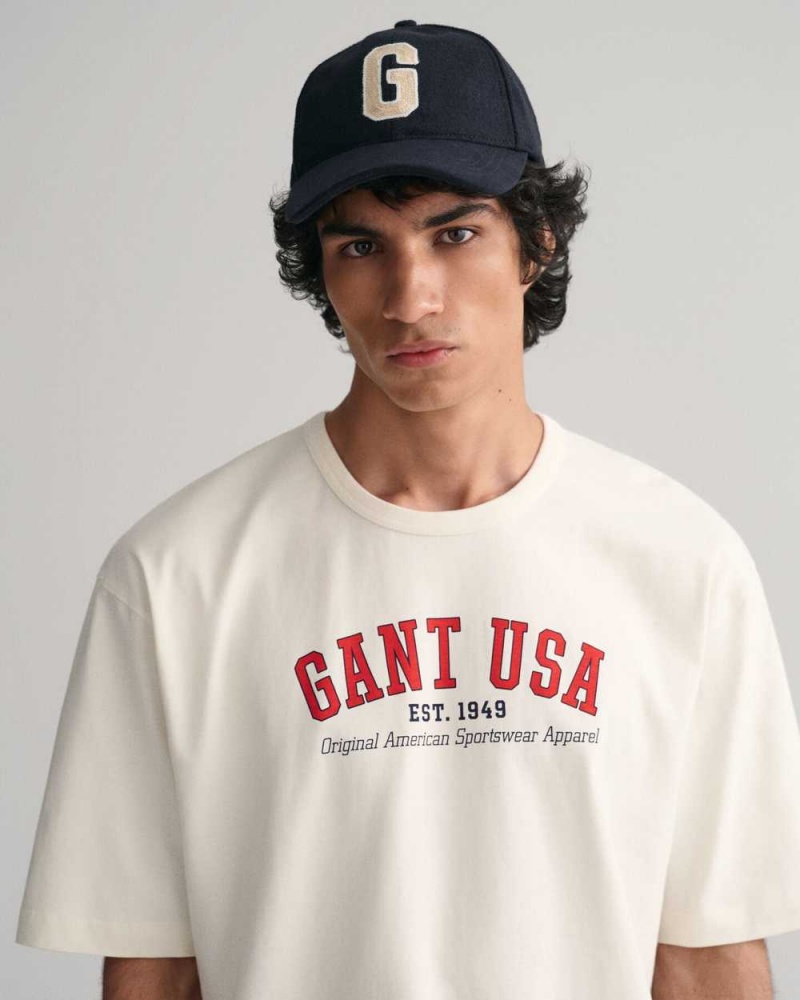 Gant GANT USA Men's T-Shirt Cream | CSMPD-7498