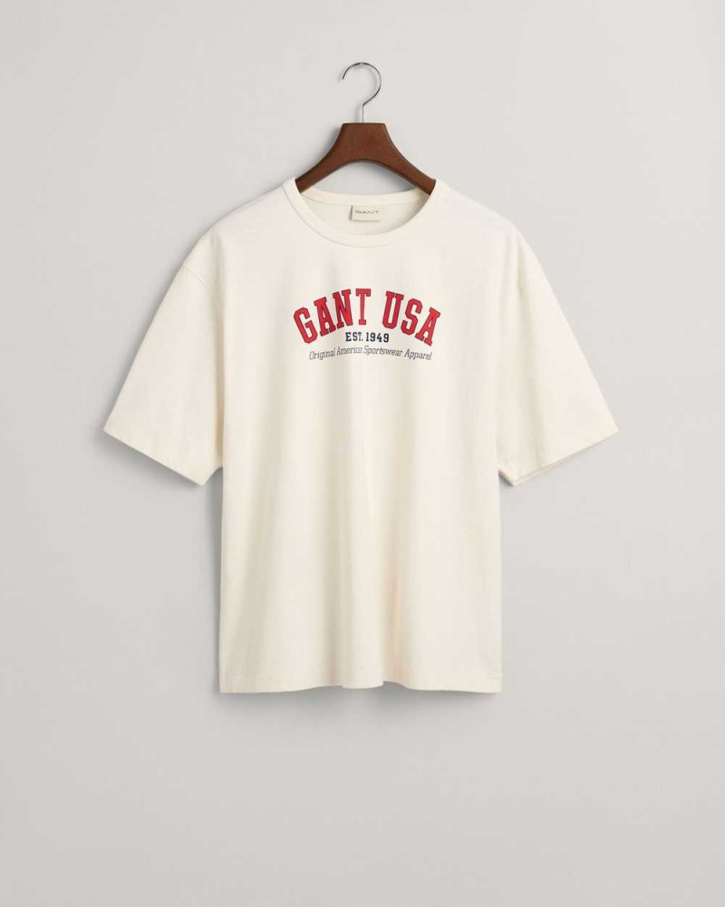 Gant GANT USA Men's T-Shirt Cream | CSMPD-7498