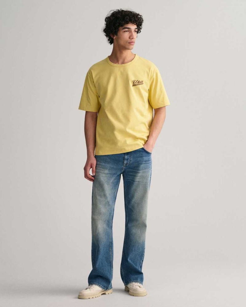 Gant GANT USA Men's T-Shirt Light Mustard Yellow | SLFJM-2951