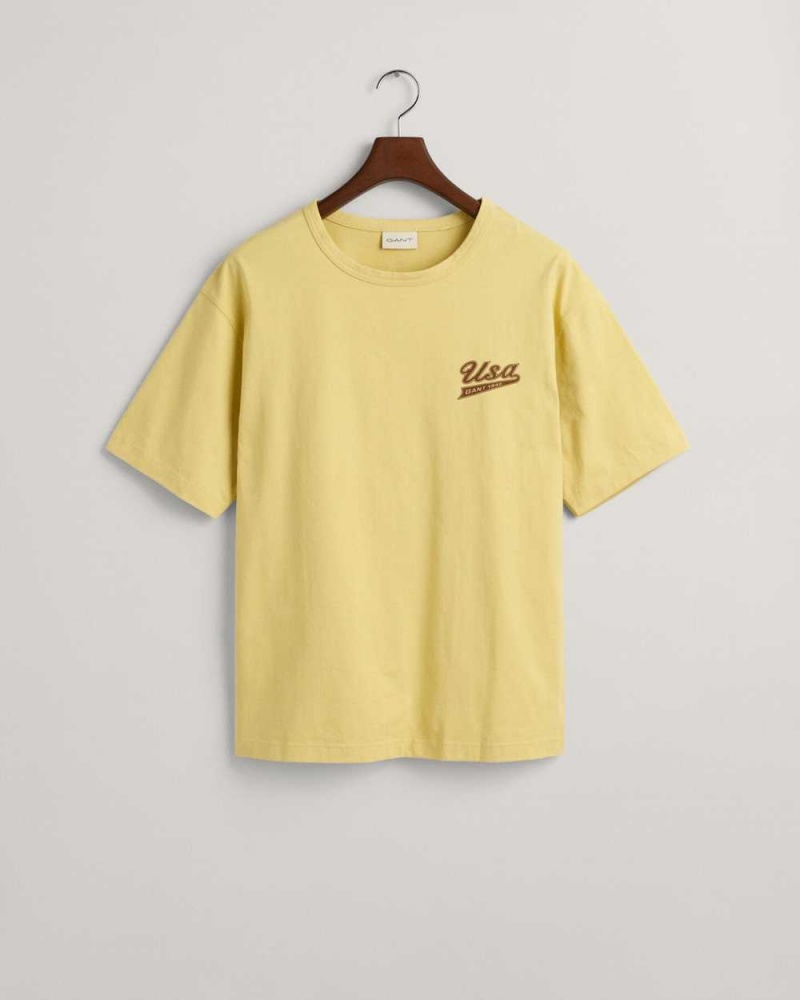 Gant GANT USA Men's T-Shirt Light Mustard Yellow | SLFJM-2951