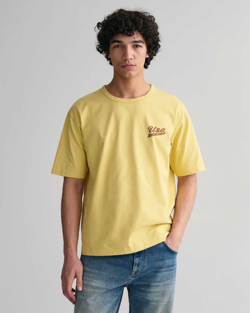 Gant GANT USA Men\'s T-Shirt Light Mustard Yellow | SLFJM-2951