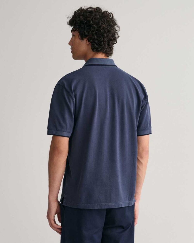 Gant GANT USA Piqué Men's Polo Shirt Evening Blue | KGLDT-3869