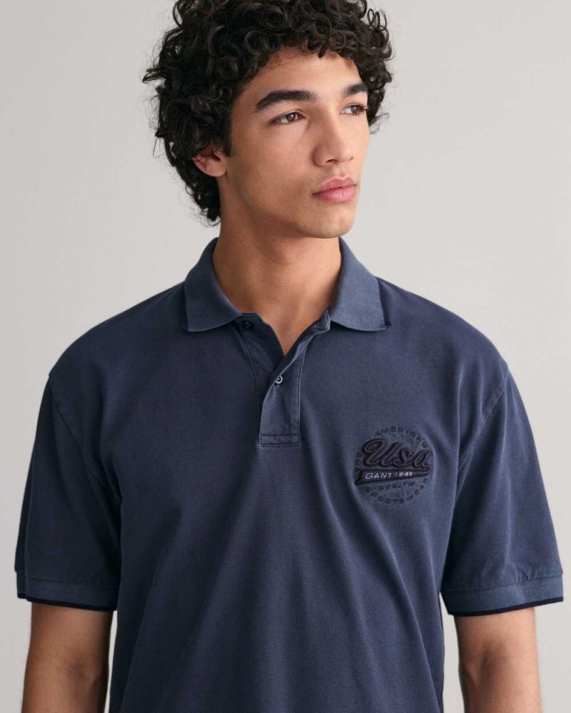 Gant GANT USA Piqué Men's Polo Shirt Evening Blue | KGLDT-3869