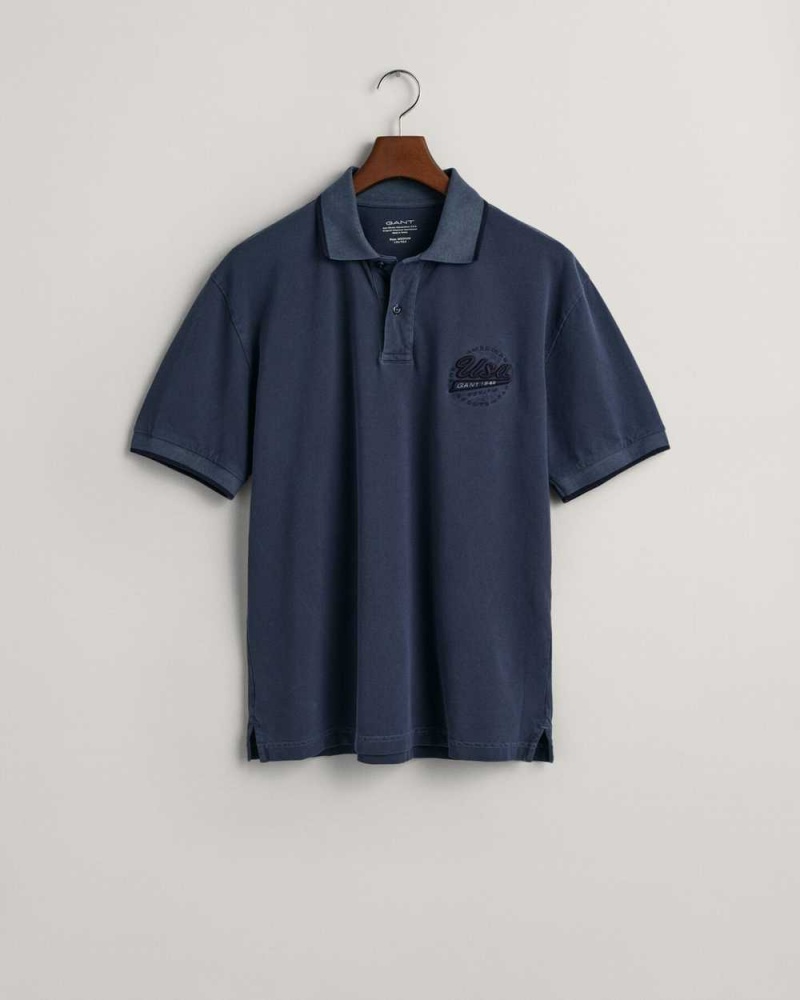 Gant GANT USA Piqué Men's Polo Shirt Evening Blue | KGLDT-3869