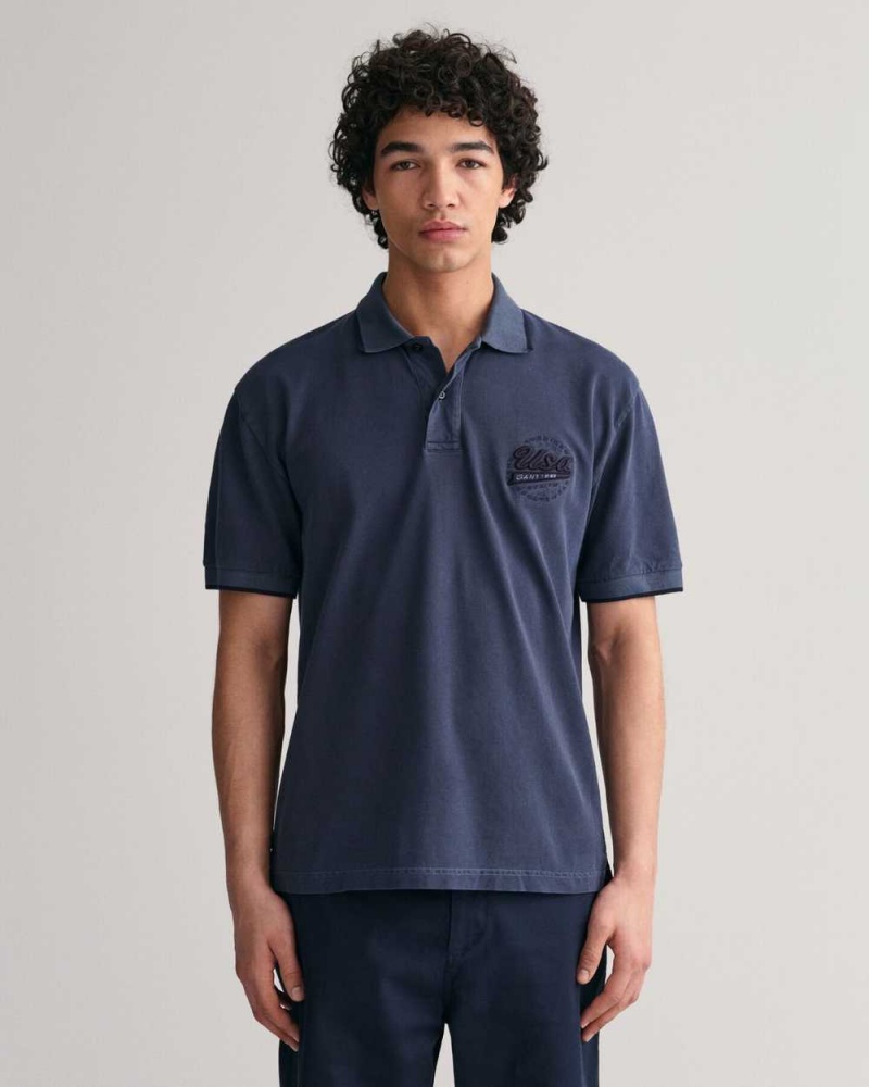 Gant GANT USA Piqué Men\'s Polo Shirt Evening Blue | KGLDT-3869