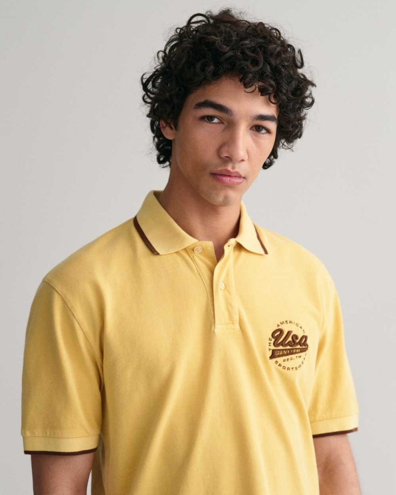 Gant GANT USA Piqué Men's Polo Shirt Light Mustard Yellow | EYUJL-6349