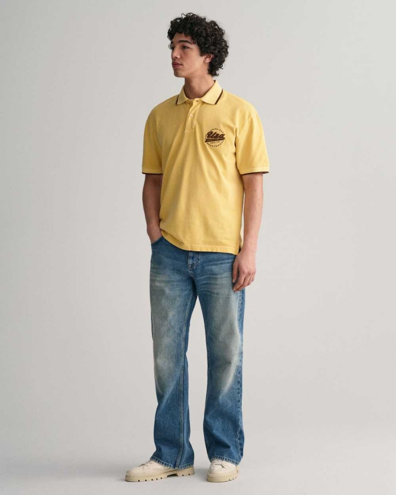 Gant GANT USA Piqué Men's Polo Shirt Light Mustard Yellow | EYUJL-6349