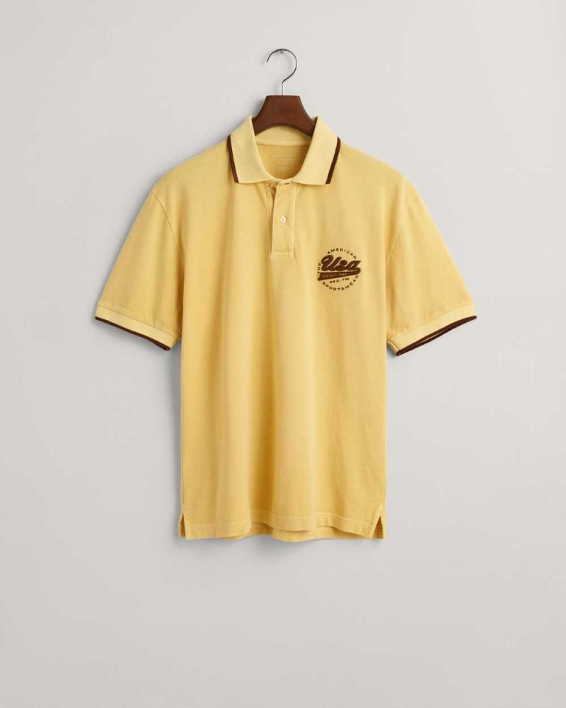 Gant GANT USA Piqué Men's Polo Shirt Light Mustard Yellow | EYUJL-6349