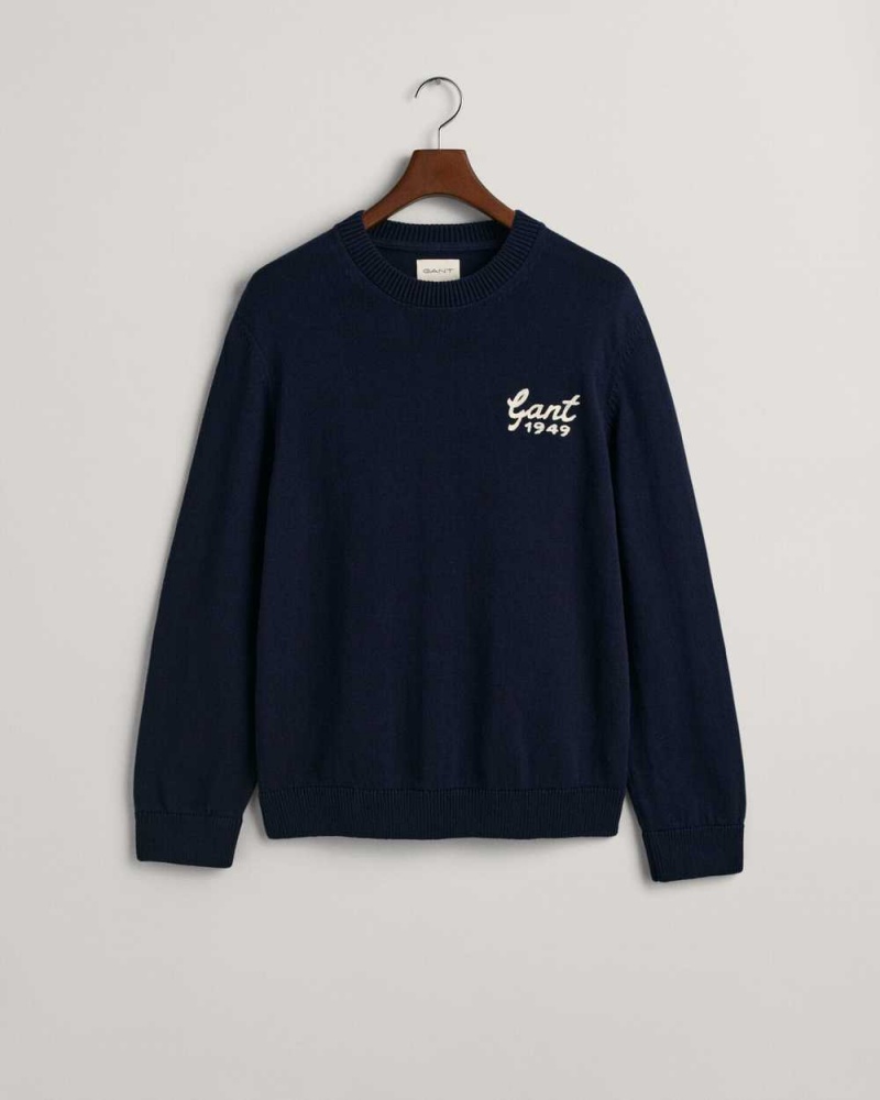 Gant GANT Varsity Graphic Crew Neck Men's Sweater Evening Blue | OEPBH-2348