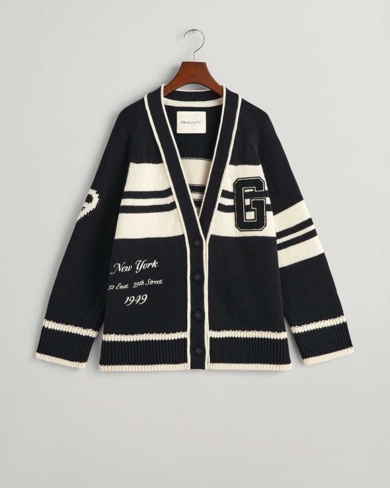 Gant GANT Varsity V-Neck Women's Cardigan Ebony Black | FNLHE-1503