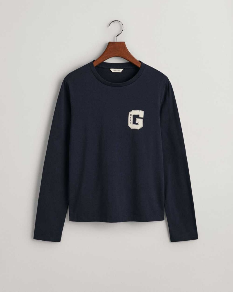 Gant G Crew Neck Long Sleeve Women's T-Shirt Evening Blue | HMKEP-0127