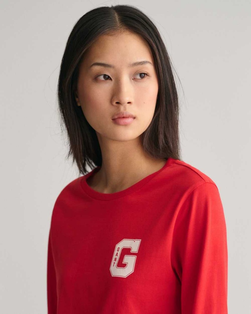 Gant G Crew Neck Long Sleeve Women's T-Shirt Ruby Red | MAELP-9382