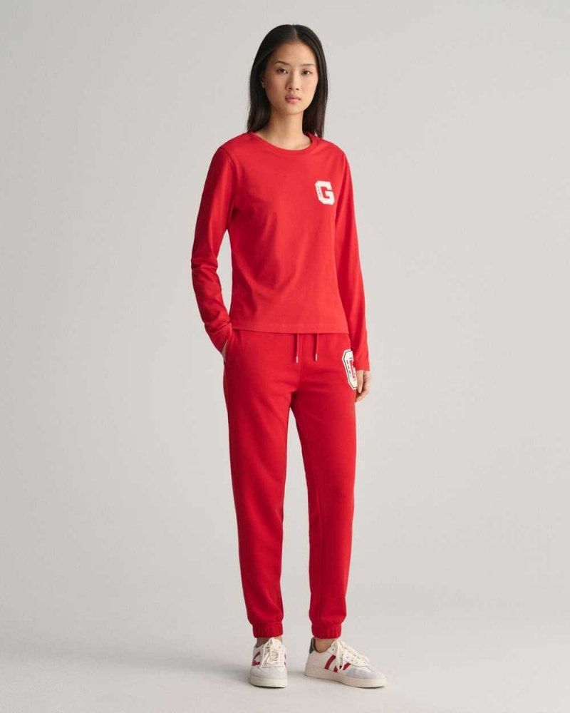 Gant G Crew Neck Long Sleeve Women's T-Shirt Ruby Red | MAELP-9382