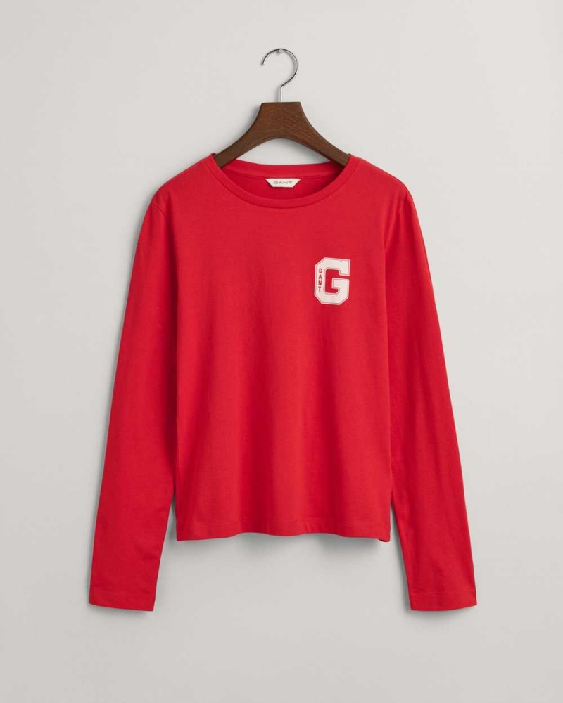 Gant G Crew Neck Long Sleeve Women's T-Shirt Ruby Red | MAELP-9382