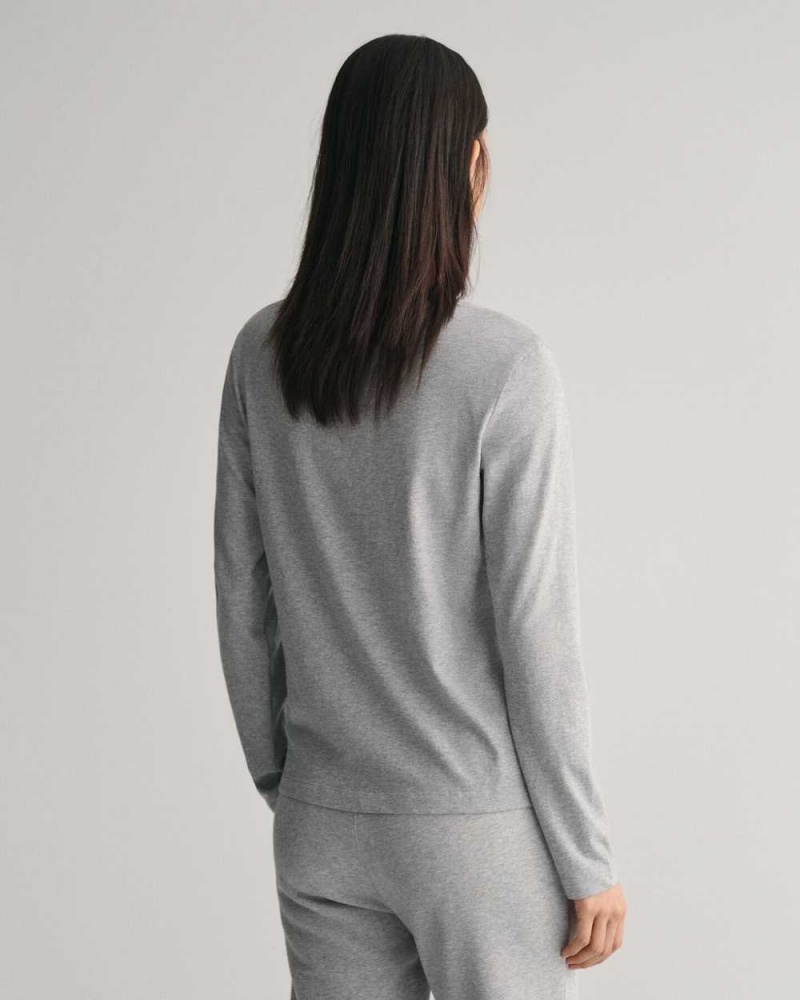 Gant G Crew Neck Long Sleeve Women's T-Shirt Grey Melange | ZMQYN-9073