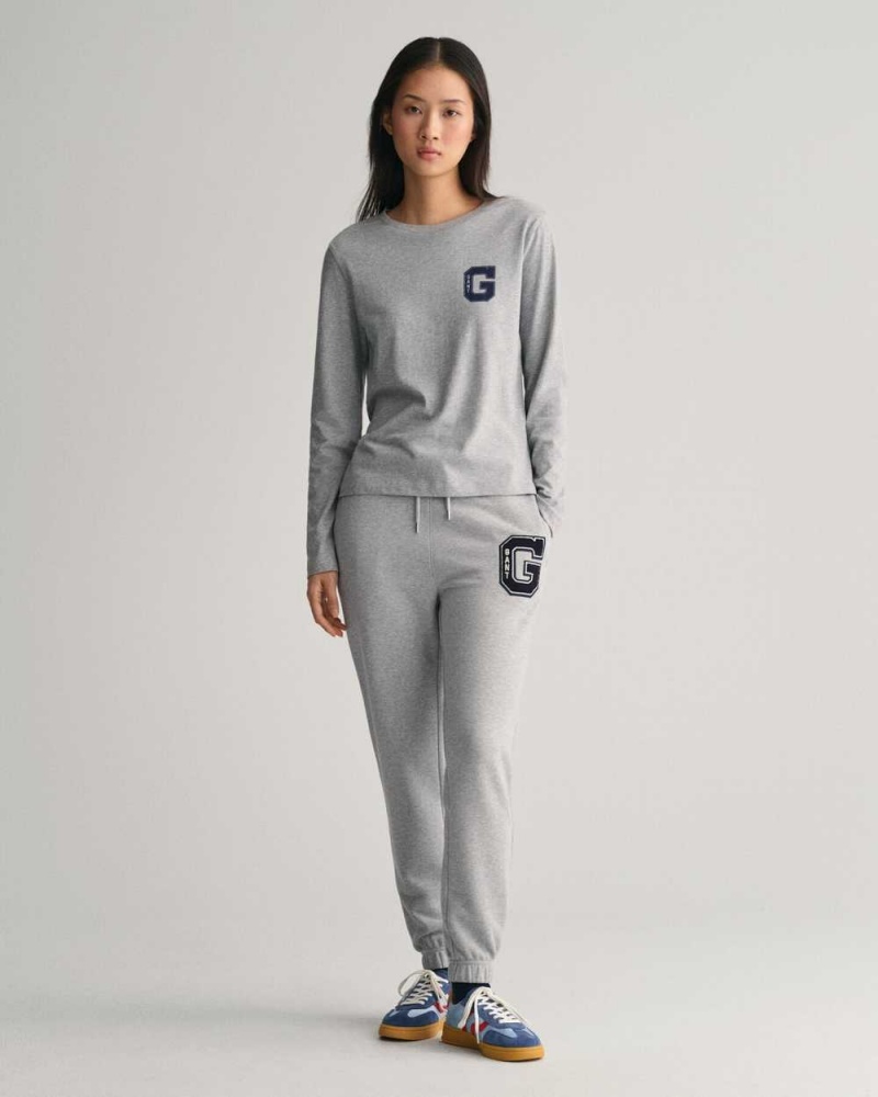 Gant G Crew Neck Long Sleeve Women's T-Shirt Grey Melange | ZMQYN-9073