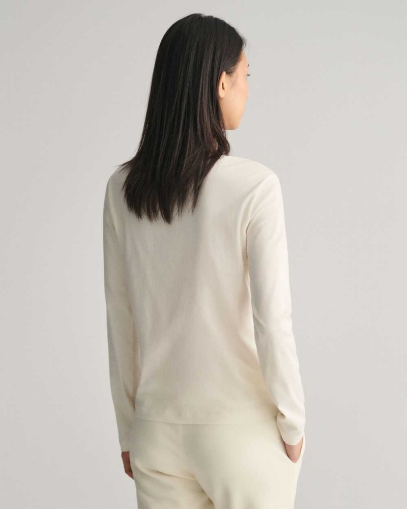 Gant G Crew Neck Long Sleeve Women's T-Shirt Cream | THAOL-4123