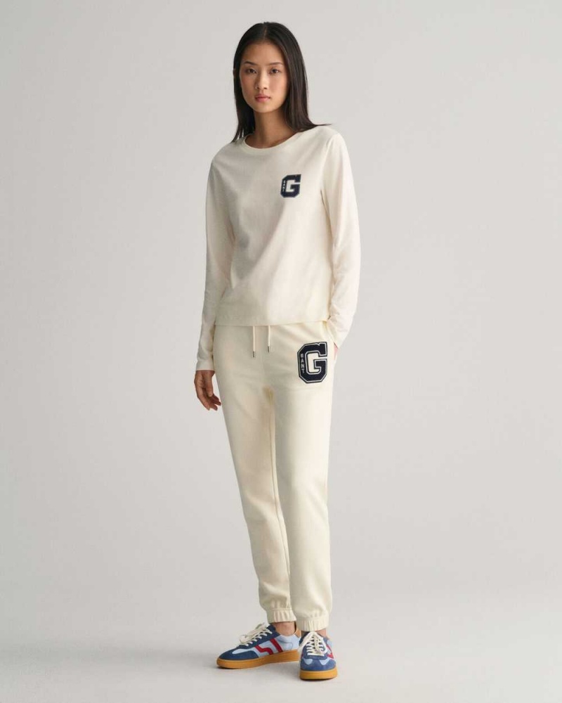 Gant G Crew Neck Long Sleeve Women's T-Shirt Cream | THAOL-4123