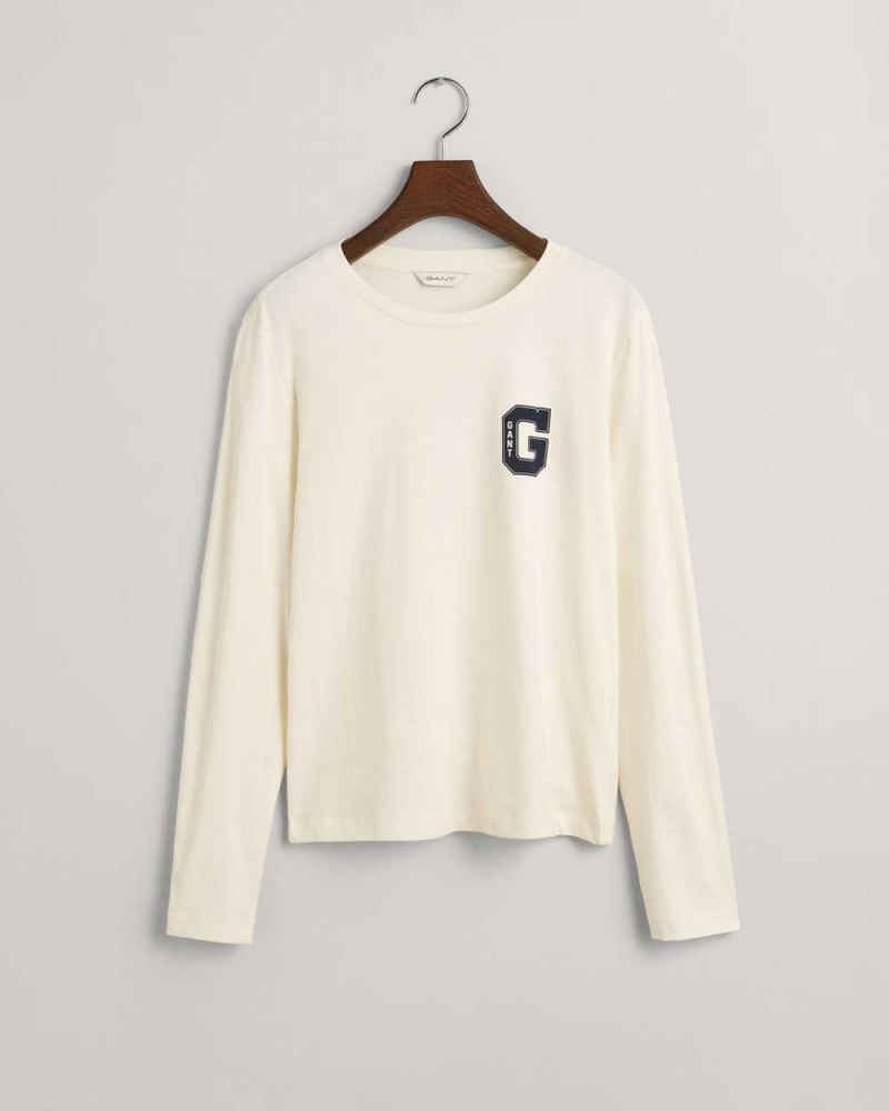 Gant G Crew Neck Long Sleeve Women's T-Shirt Cream | THAOL-4123