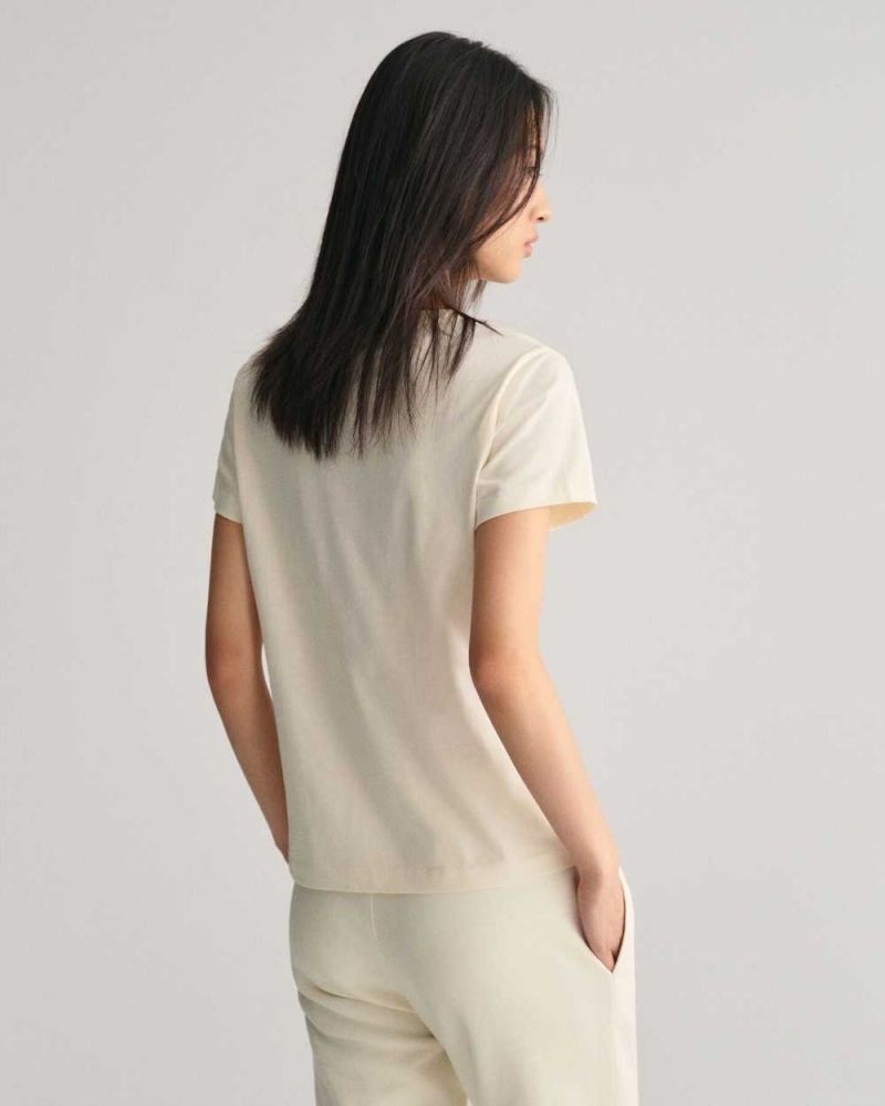 Gant G Crew Neck Women's T-Shirt Cream | RHDZQ-8012