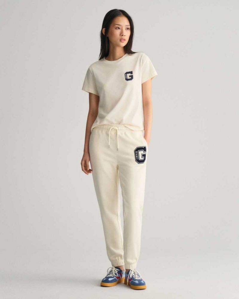 Gant G Crew Neck Women's T-Shirt Cream | RHDZQ-8012