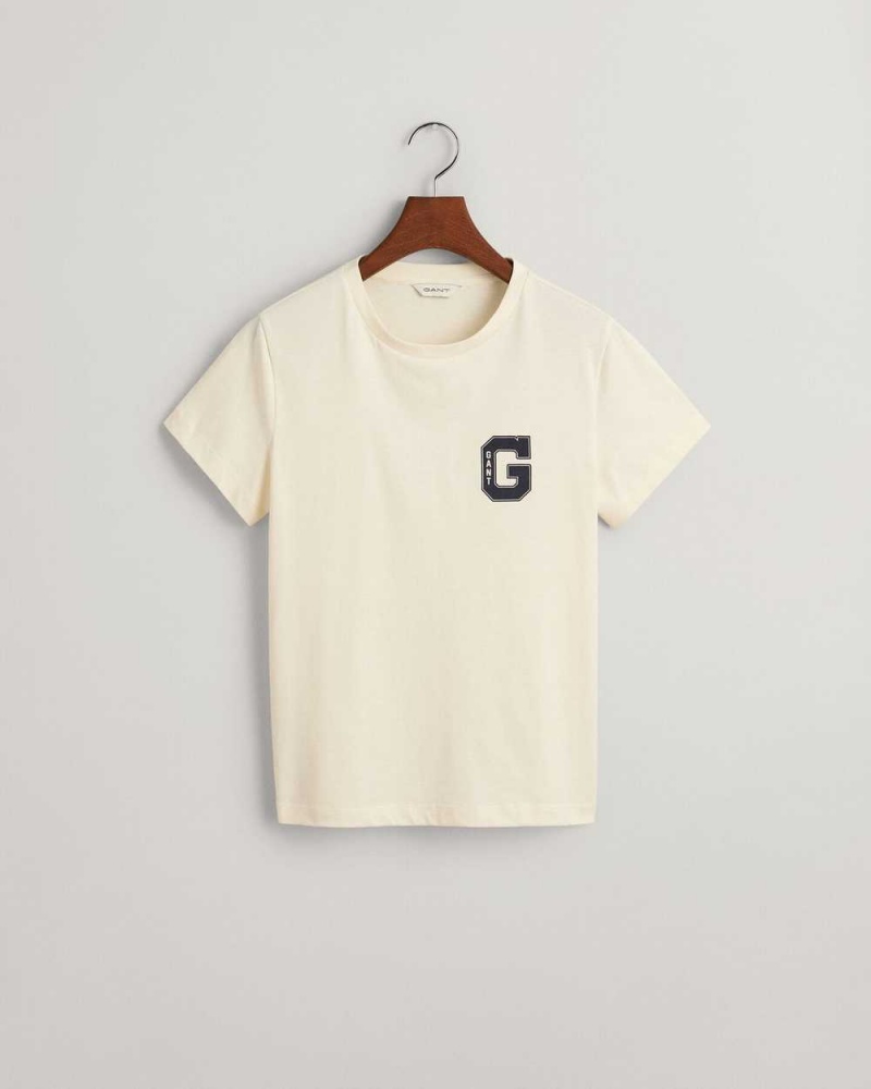 Gant G Crew Neck Women's T-Shirt Cream | RHDZQ-8012