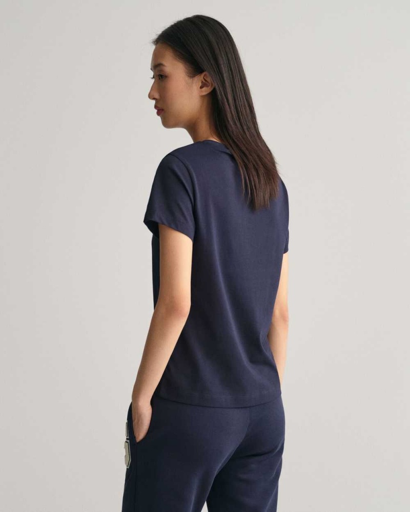 Gant G Crew Neck Women's T-Shirt Evening Blue | RGSND-2356