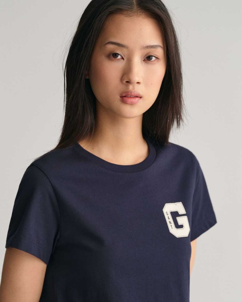 Gant G Crew Neck Women's T-Shirt Evening Blue | RGSND-2356