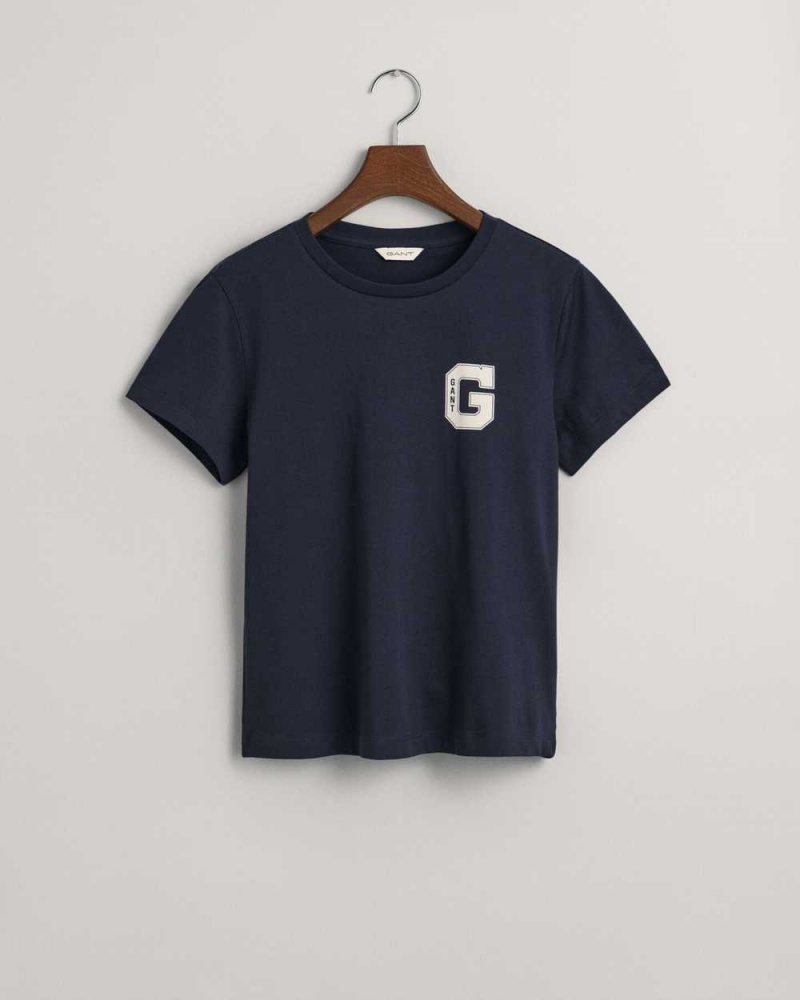 Gant G Crew Neck Women's T-Shirt Evening Blue | RGSND-2356