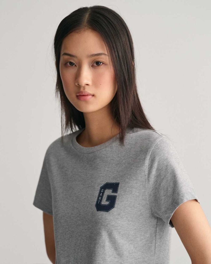 Gant G Crew Neck Women's T-Shirt Grey Melange | REFAO-1063