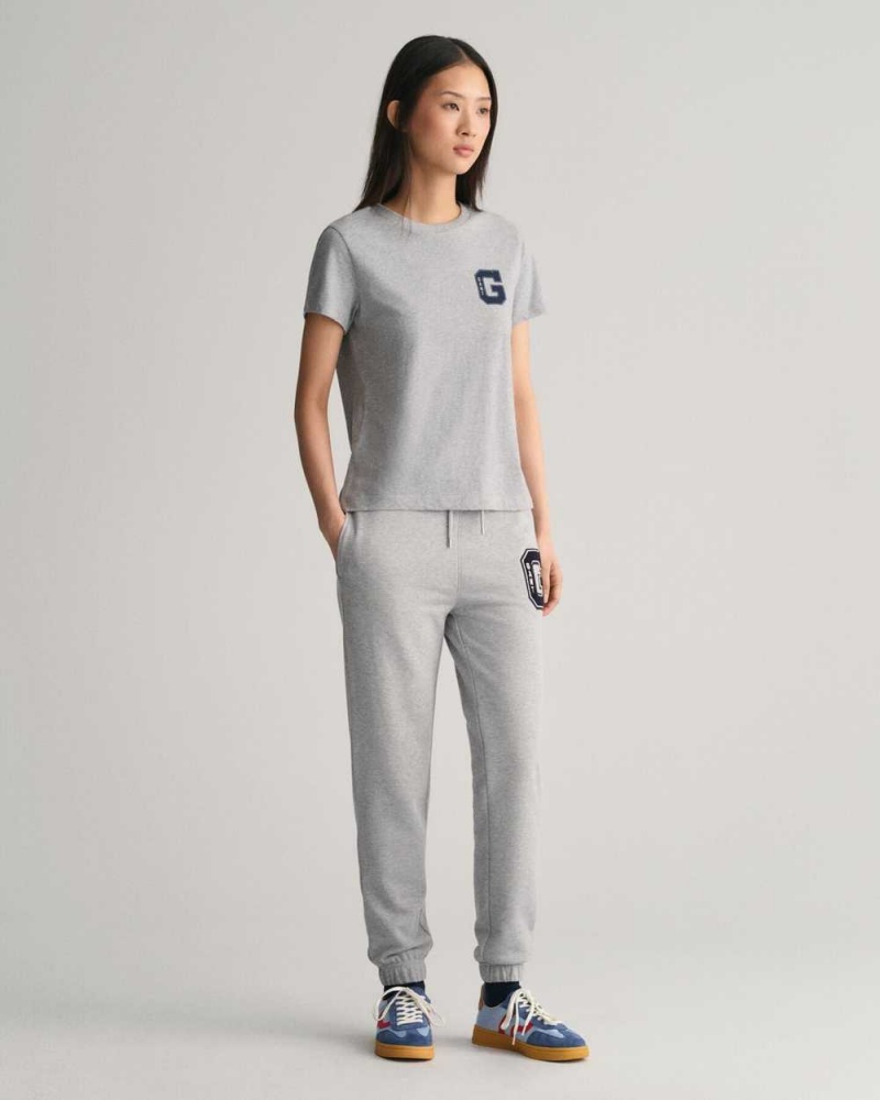 Gant G Crew Neck Women's T-Shirt Grey Melange | REFAO-1063