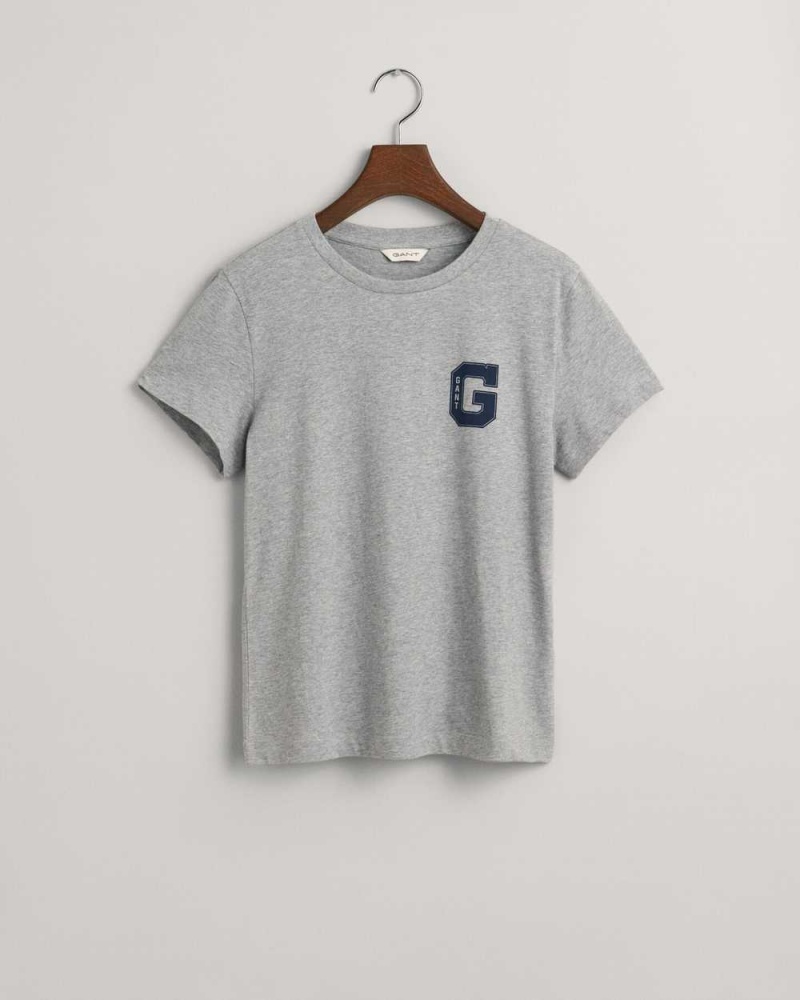 Gant G Crew Neck Women's T-Shirt Grey Melange | REFAO-1063