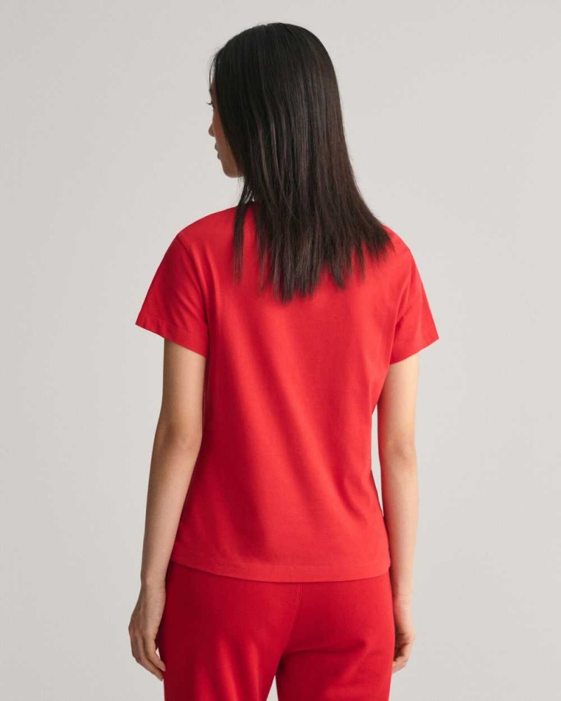 Gant G Crew Neck Women's T-Shirt Ruby Red | OPDHV-7301