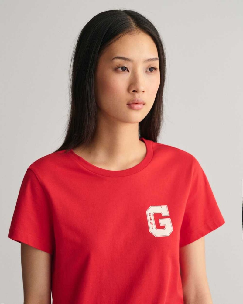 Gant G Crew Neck Women's T-Shirt Ruby Red | OPDHV-7301